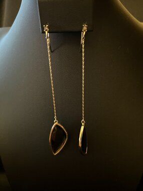 Extra‑Long Amber Dangle Earrings – Gold Tone – 4” Drop – Unbranded